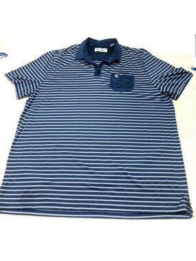 Original Penguin Mens XXL Navy Striped Polo Shirt With Pocket Lightweight Casual